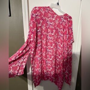 Women’s short sleeve kimono - long- pink floral print- one size